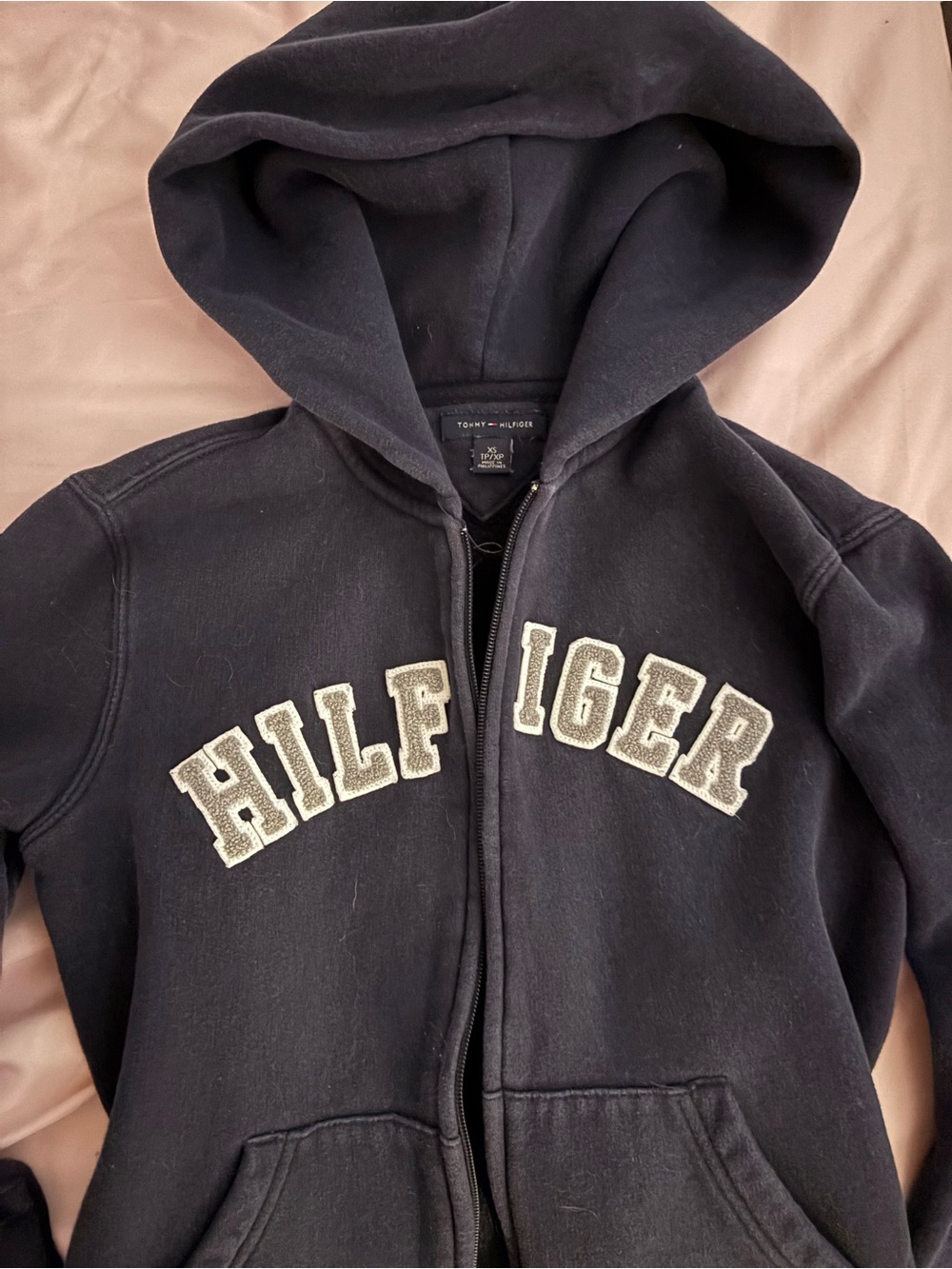Tommy Hilfiger Black Zip Hoodie with 'HILFIGER' Appliqué